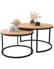 Zestaw 2 okrągłych stolików w stylu loft dąb craft złoty - Azer 3X w sklepie Edinos.pl