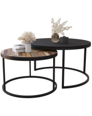 Podwójny okrągły stolik kawowy do salonu czarny + deska - Onrero 4X w sklepie Edinos.pl