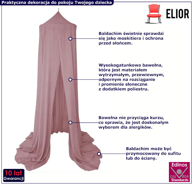Różowy baldachim dla dziewczynki Edon