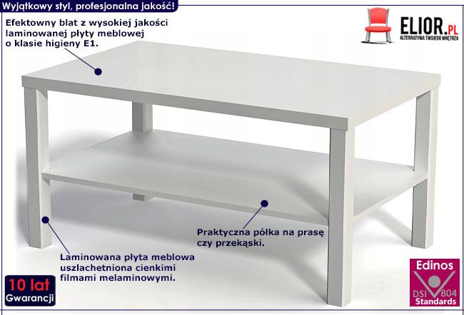 Biała ława z półką do salonu, biura Zoja