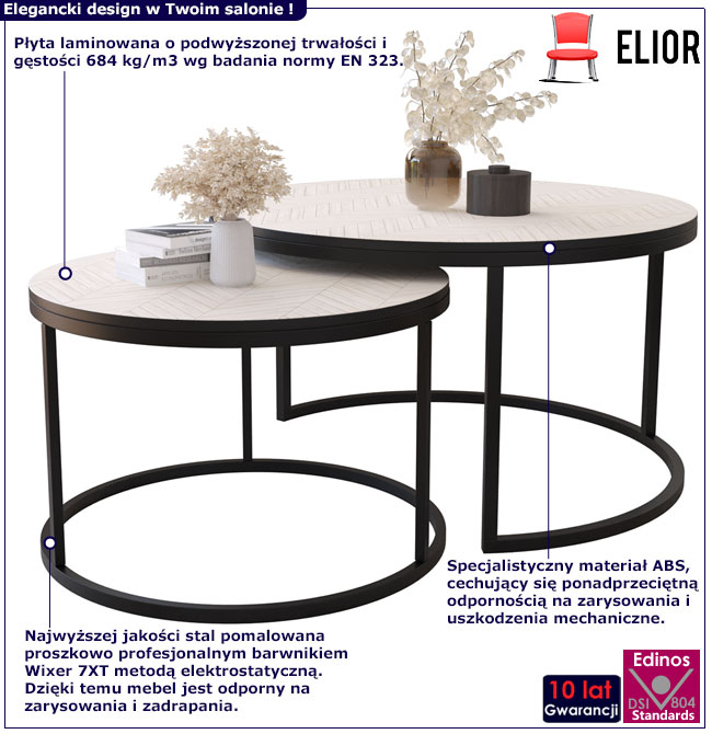 Infografika podwójny stolik kawowy w jodełkę Azer 4X