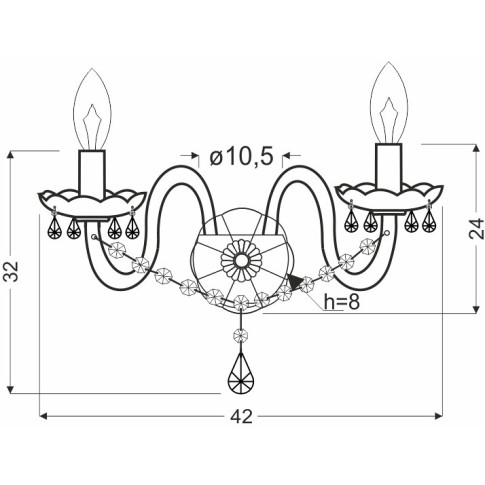 wymiary podwójnego kryształowego kinkietu sciennego z002 perlos