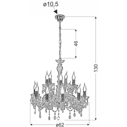 wymiary żyrandola świecznikowego kryształowego z007 perlos