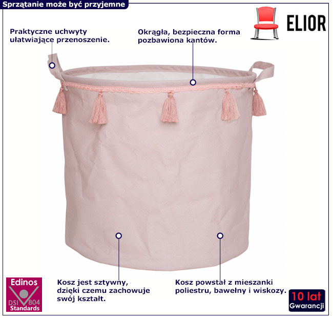 Materiałowy okrągły kosz na maskotki dla dziewczynki Zefiro 4X