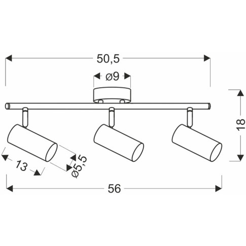 wymiary lampy sufitowej 3 punktowej na listwie z014 lesi
