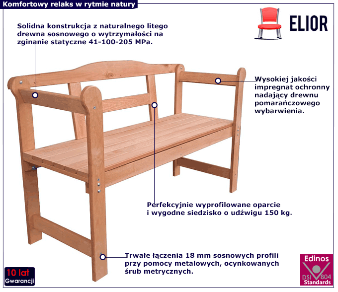 Sosnowa impregnowana ławka do ogrodu Lampat