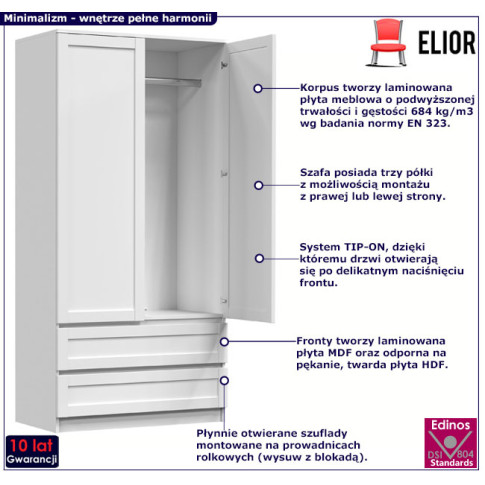 Biała szafa z drążkiem i półkami Clarity 5X