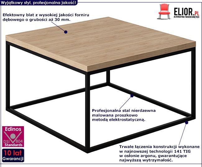 Loftowy stolik kawowy kwadrat dąb europejski Ivens 3X
