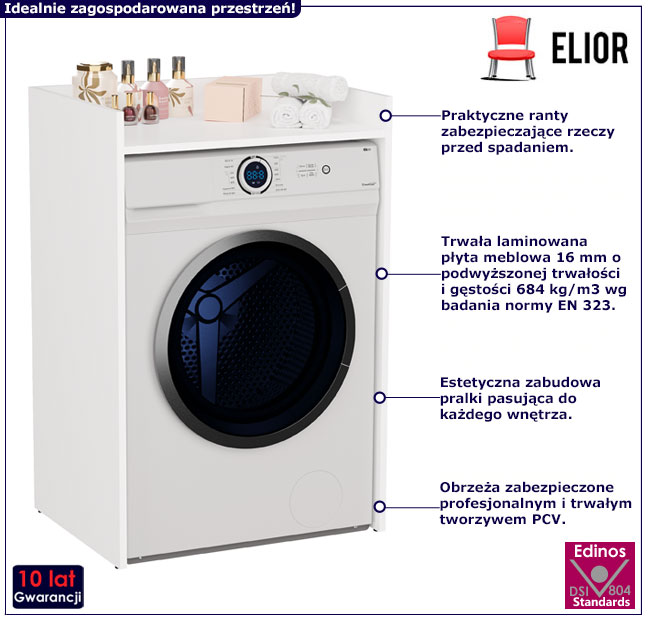 Biała szafka łazienkowa na pralkę z blatem Rubes