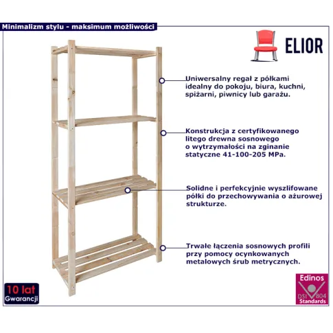 Drewniany uniwersalny regał z półkami Rayan 3X