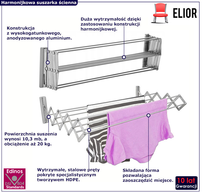 Ścienna suszarka na pranie harmonijkowa Ukel 4X
