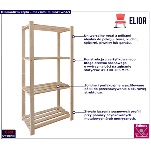 Drewniany uniwersalny regał z półkami Rayan 4X