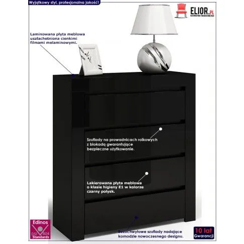 Fotografia Lakierowana komoda Margino 3X - czarny połysk z kategorii Komody