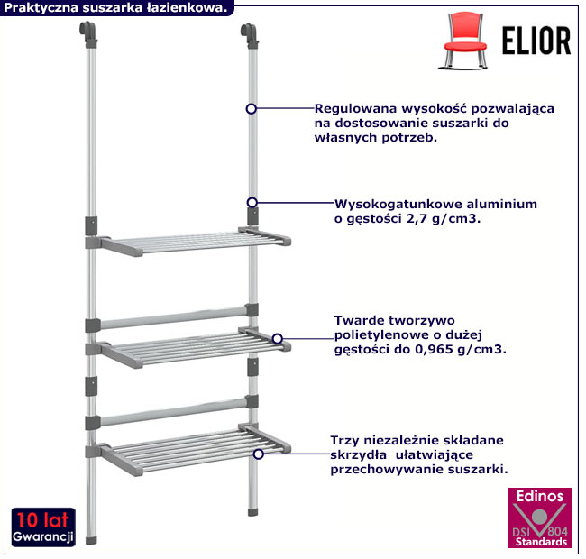 Wisząca suszarka na ręczniki z regulacją wysokości Kerbo 3X