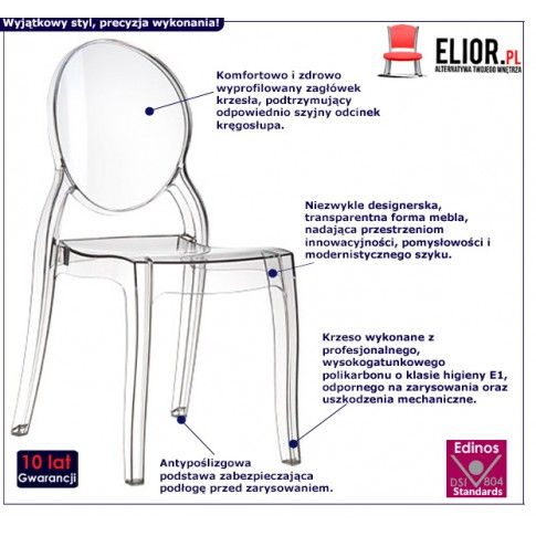 Fotografia Krzesło typu ludwik Lauren - transparentne z kategorii Krzesła wg koloru/stylu
