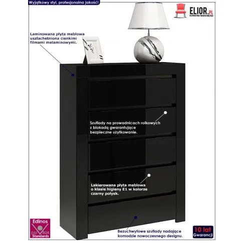 Fotografia Lakierowana komoda Margino 4X - czarny połysk z kategorii Komody