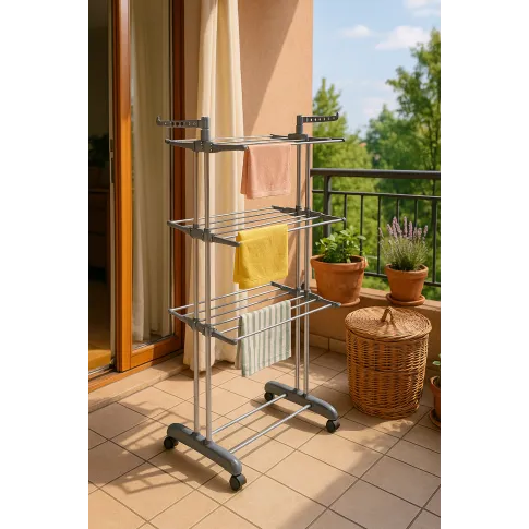 Szara suszarka na pranie na kółkach   Garela