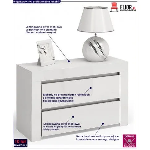 Fotografia Szafka nocna z 2 szufladami nocna Grefos 5X - biały połysk z kategorii Szafki