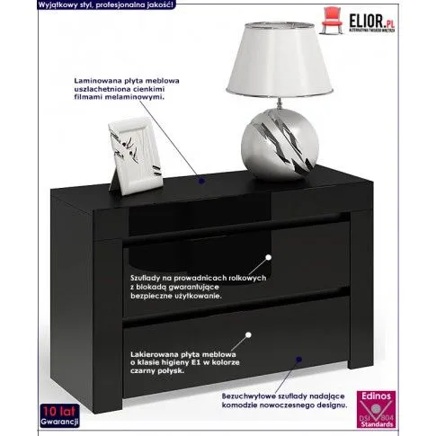 Fotografia Lakierowana szafka nocna Grefos 5X - czarny połysk z kategorii Meble do przechowywania
