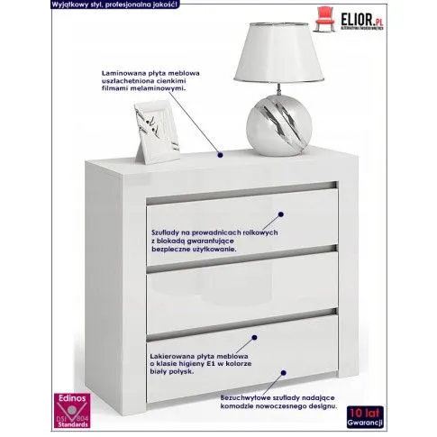 Fotografia Skandynawska komoda 80 cm Margino 5X - biały połysk z kategorii Salon