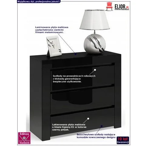 Fotografia Lakierowana komoda Margino 5X - czarny połysk z kategorii Komody
