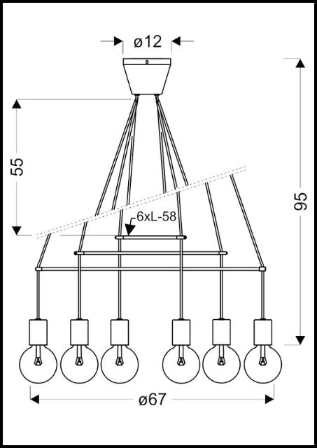 Czarna lampa sześcioramienna - K171-Indos