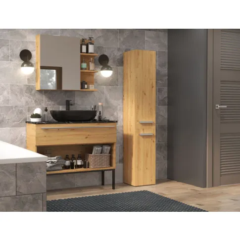 nowoczesna łazienka z wąska szafka z koszem na bielizne merimo 6x