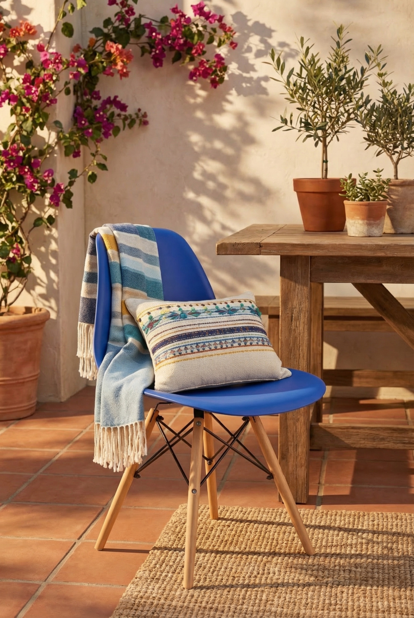 Przykładowe wykorzystanie niebieskiego krzesla Sopi 4X