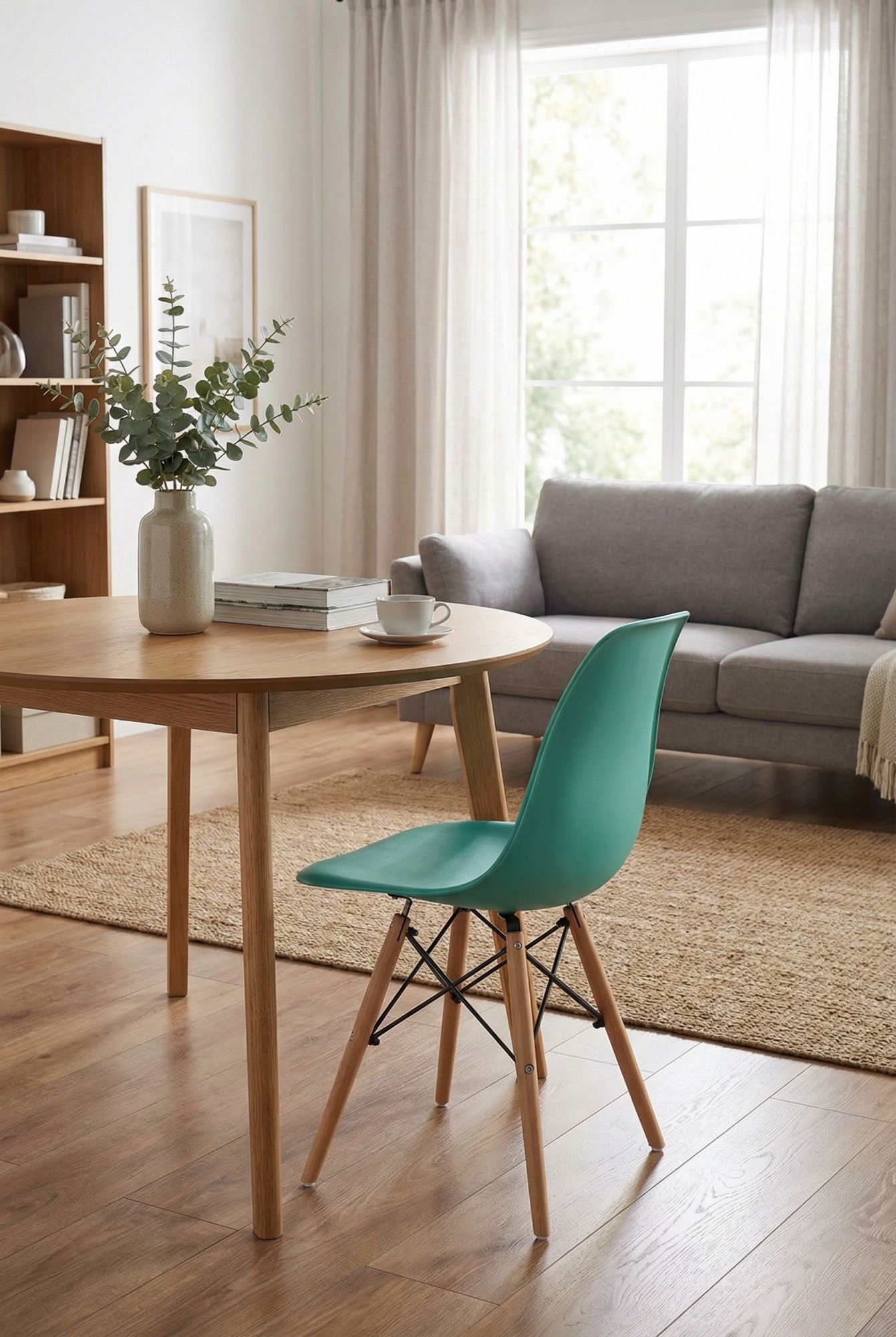 Wnętrze z zielonym skandynawskim krzesłem Sopi 4X