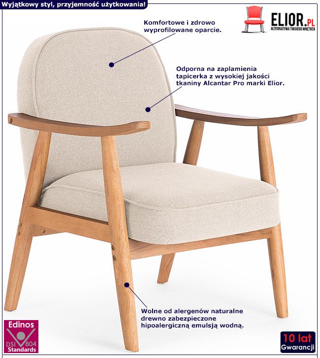 Beżowy fotel wypoczynkowy w stylu vintage Bateria