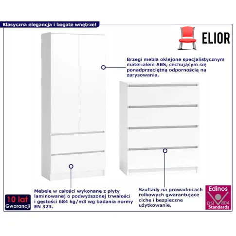 Biały zestaw szafy i komody Marlus