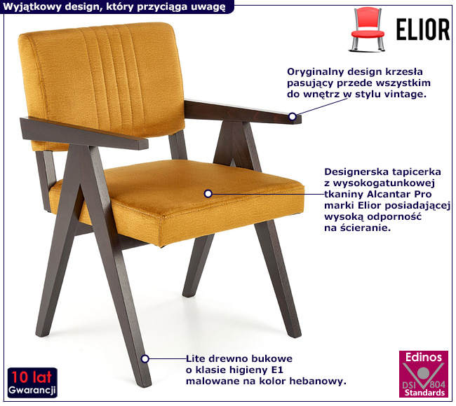 Żółte drewniane krzesło w stylu retro Fermin