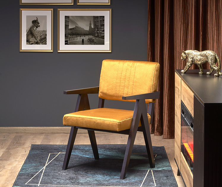 Żółte krzesło drewniane w stylu vintage Noko