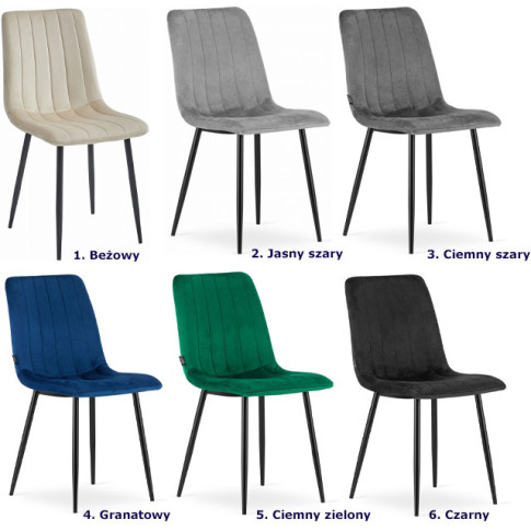 Kolory metalowego krzesła welurowego Fernando 4X