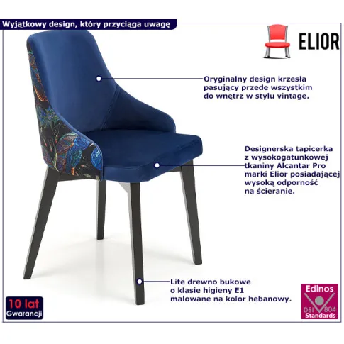 Granatowe krzesło tapicerowane Dabox