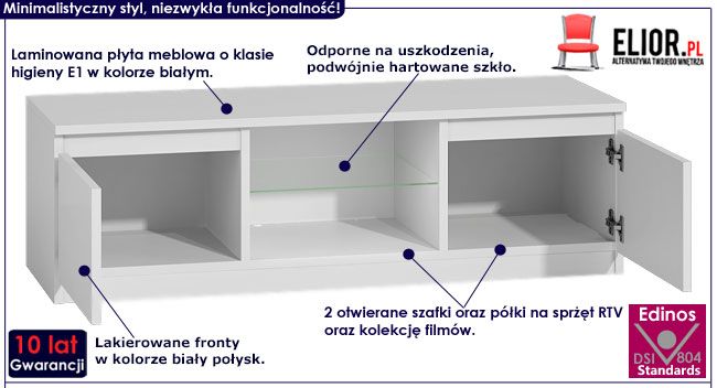 Lakierowana biała szafka pod telewizor Verta 4X