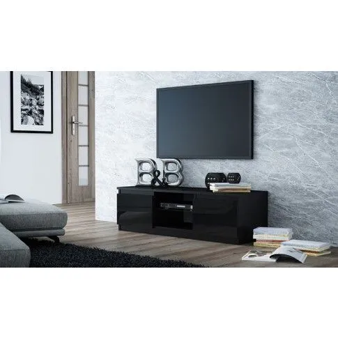Zdjęcie lakierowana czarna szafka pod sprzęt RTV Amida 4X 120 cm | Edinos.pl