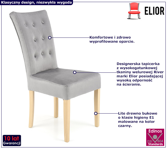 Szare krzesło z drewna bukowego Piles