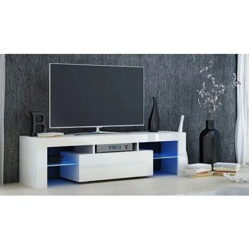 Zdjęcie lakierowana biała szafka RTV z oświetleniem Rexton 2X | Edinos.pl