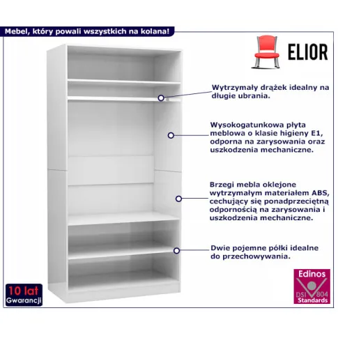 Biała szafa w połysku z drążkiem Lorus