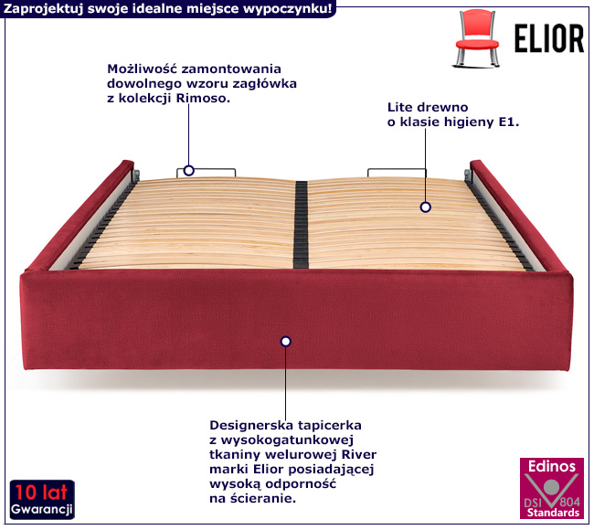 Bordowe tapicerowane łóżko Irto