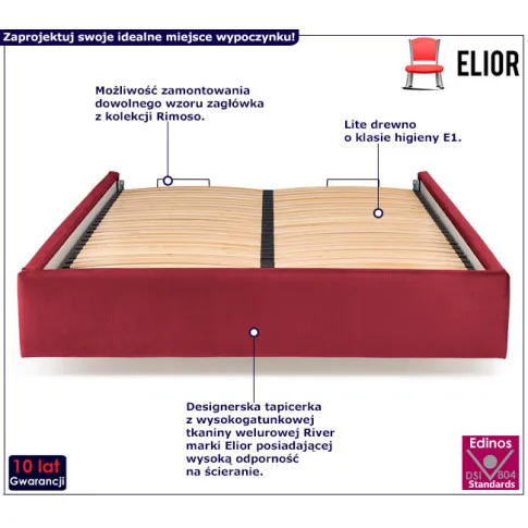 Bordowe łóżko tapicerowane Rimoso