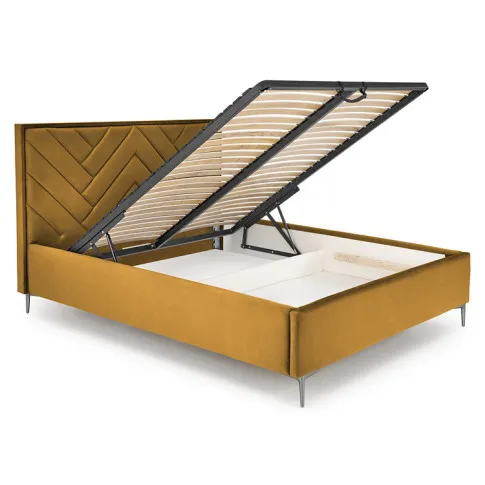 Musztardowe tapicerowane lóżko Rimoso