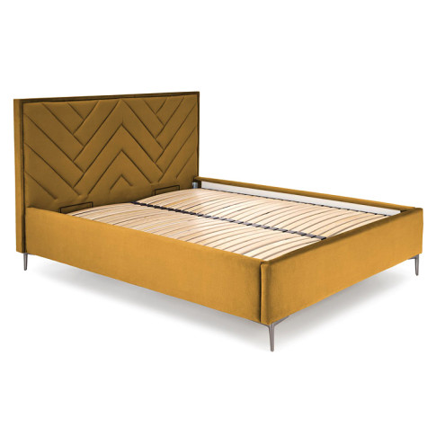 Musztardowe welurowe łóżko pikowane Rimoso
