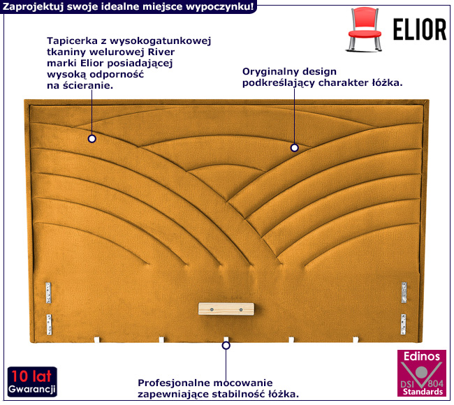 Musztardowe welurowe wezgłowie do łóżka Irto 5X