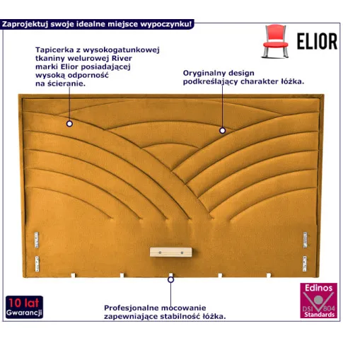 Żółte pikowane wezgłowie welurowe Rimoso 5X