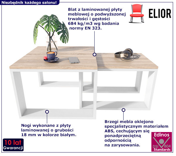 Zestaw stolików kawowych Juna dąb artisan+biały