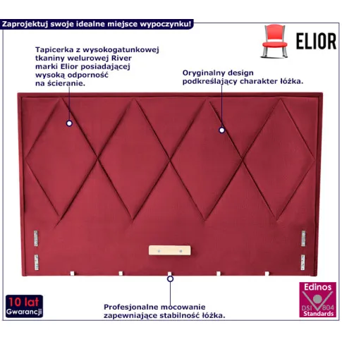 Bordowy zagłówek do łóżka Rimoso 6X