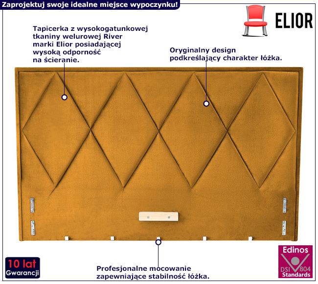 Musztardowe welurowe wezgłowie do łóżka Irto 6X