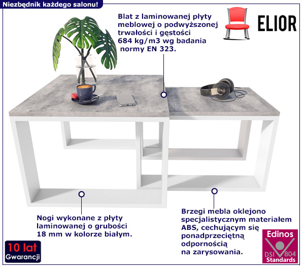 Zestaw stolików kawowych Juna 3X beton+biały